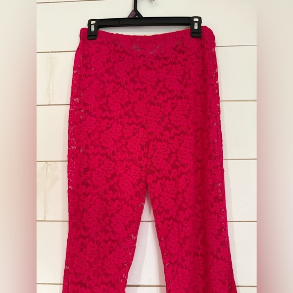 NWOT Free People All Day Lace Women’s Fuchsia Sheer Flare Coquette Pants Sz L - Picture 6 of 7